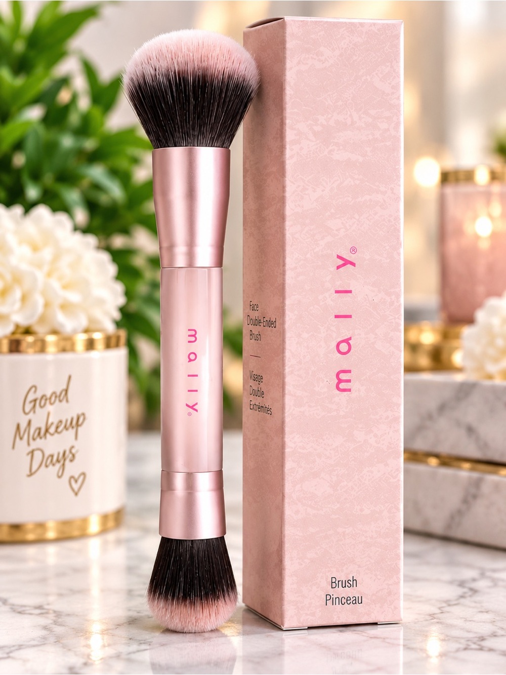 Mally Beauty Face Double-Ended Makeup Brush New in Box Foundation Powder
